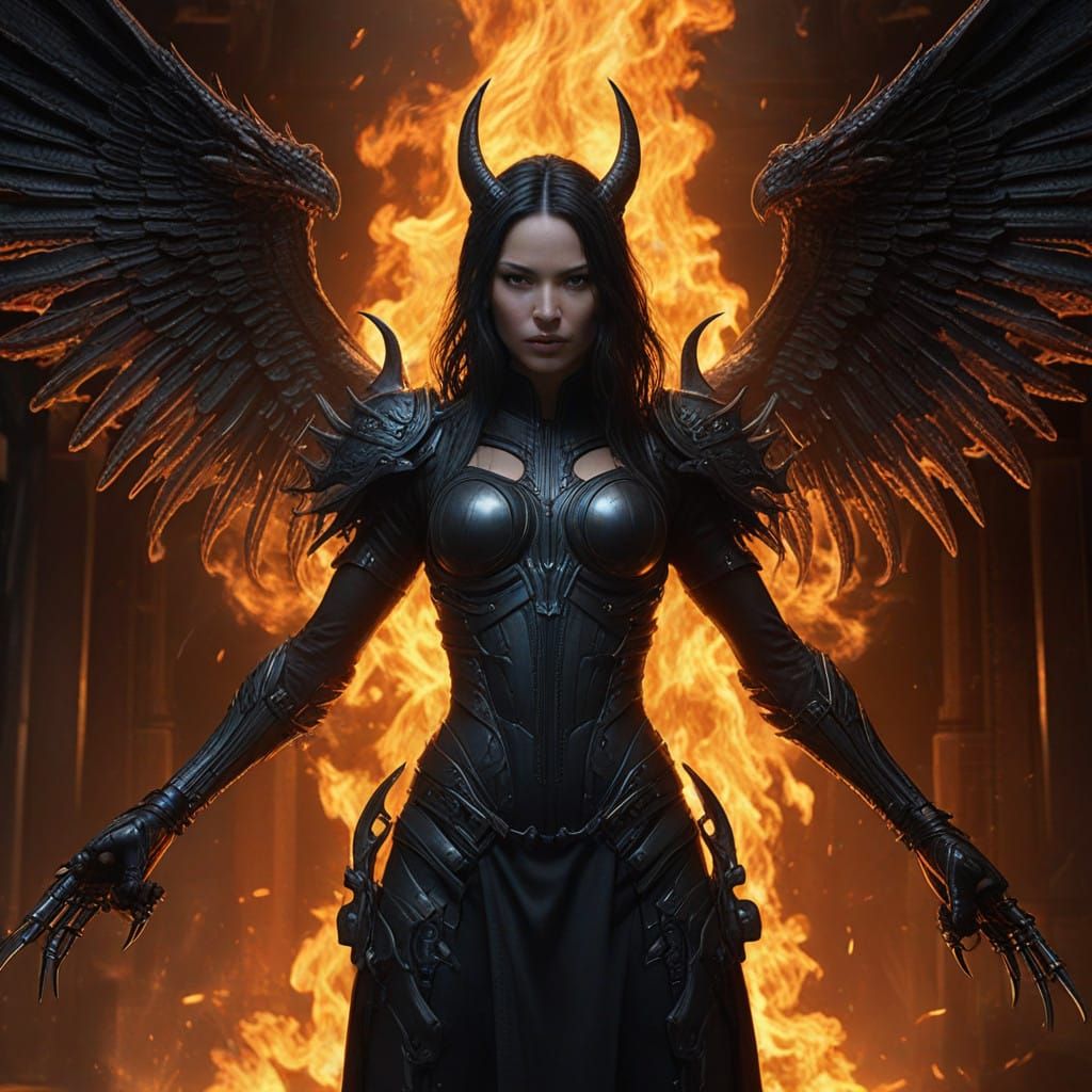 Elegant Asian Goddess Battles Fiery Demon in Zack Snyder Sty...