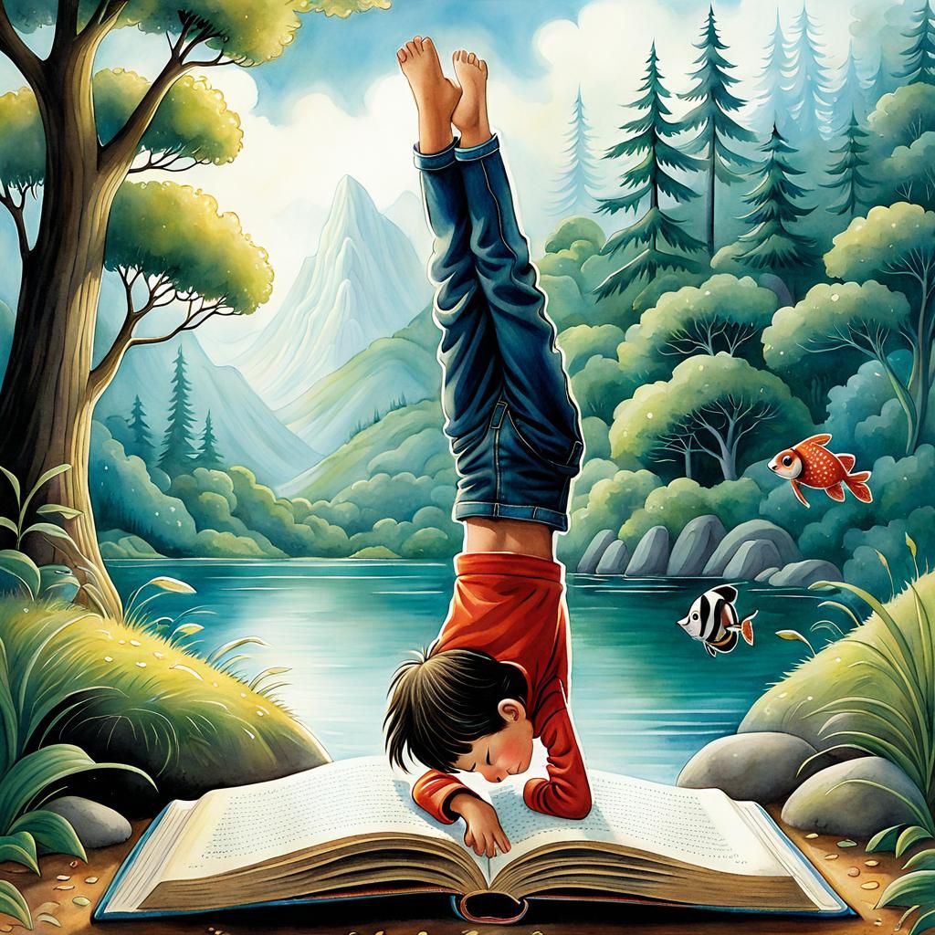 Stylized Watercolour of Kid Doing Handstand