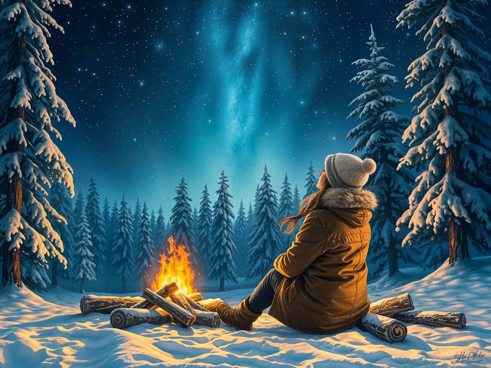 A Snowy Campsite Under Starry Night Skies