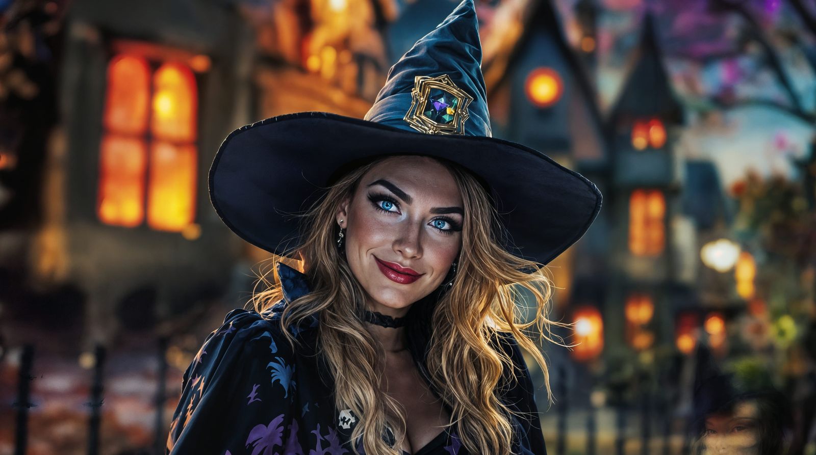 Witchy Woman in Haunted House, Modern Watercolor Style