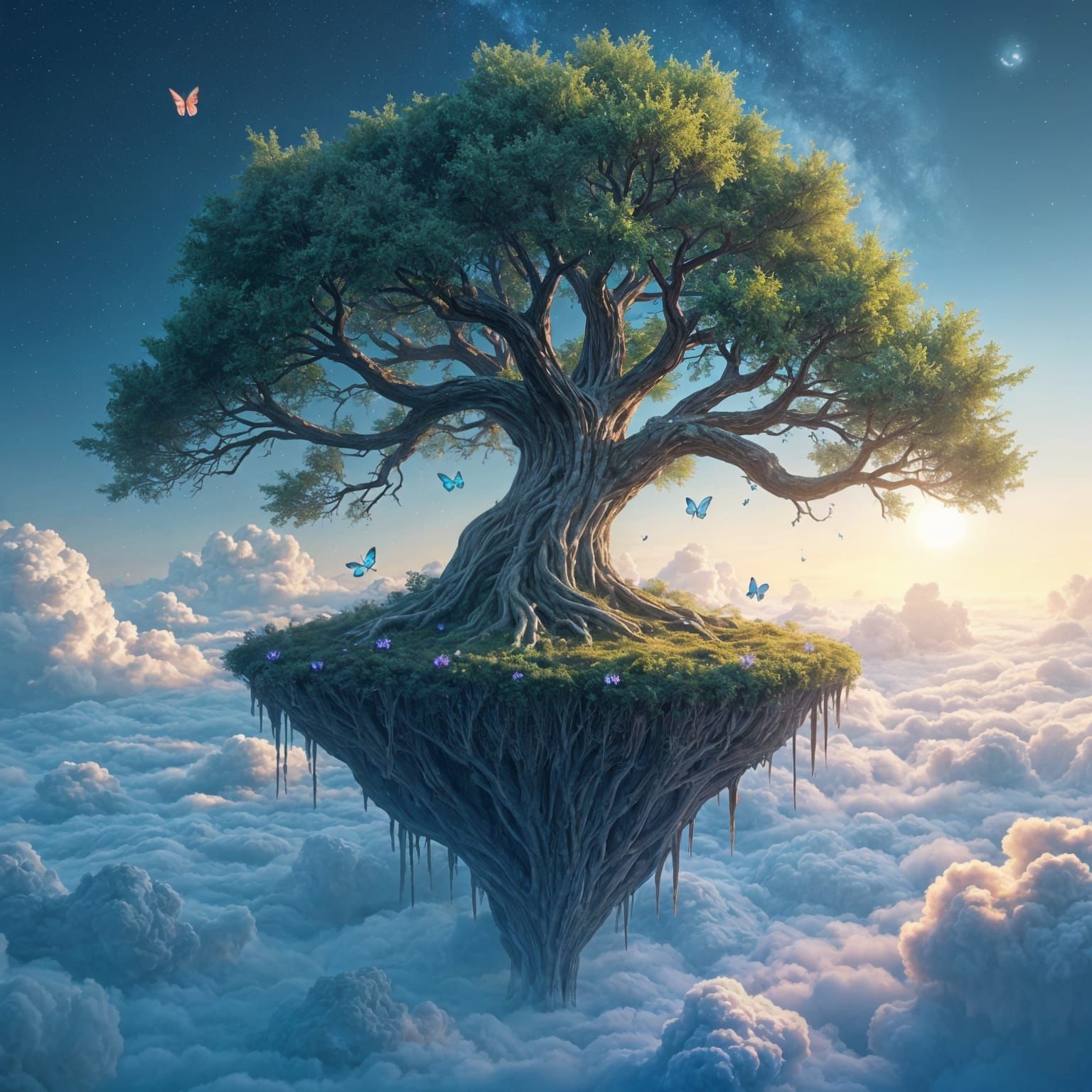 Mystical Floating Island with Giant Tree