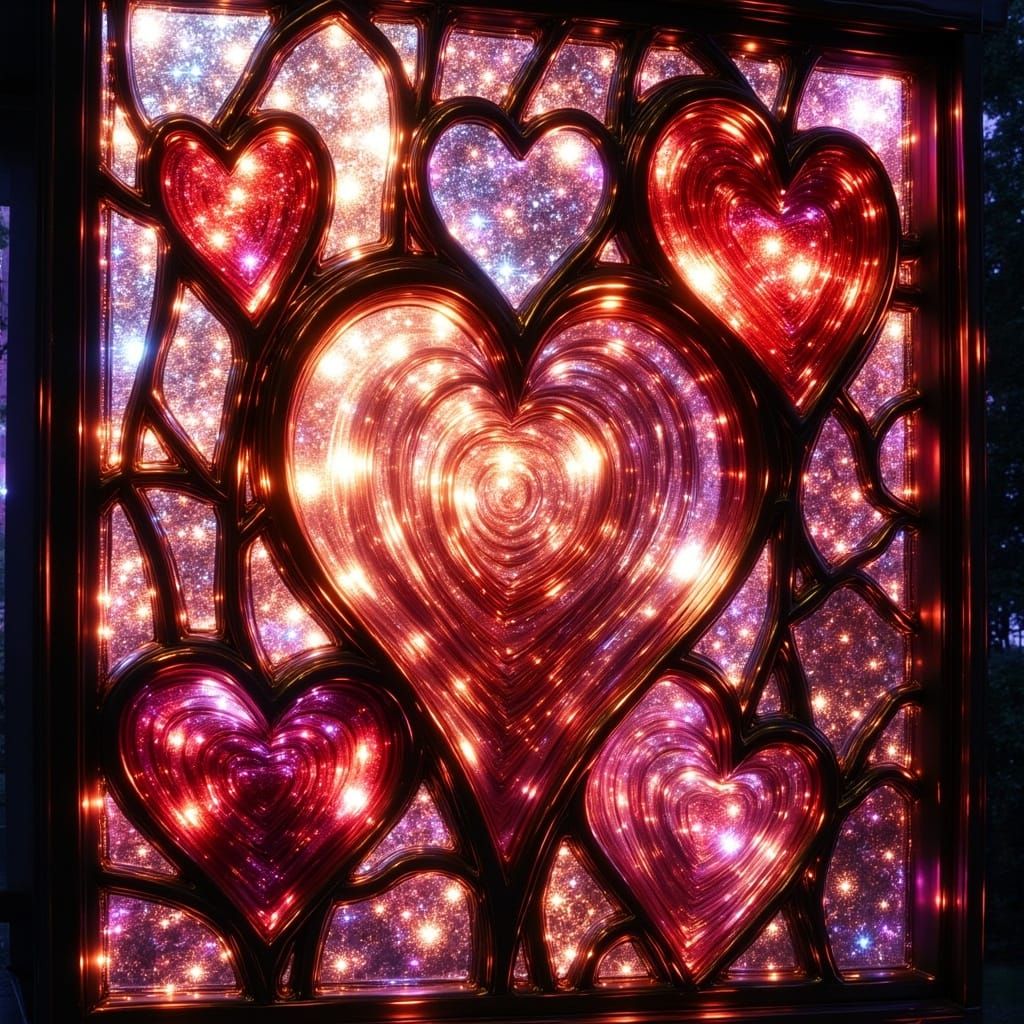 Whimsical Stained Glass Heart Window