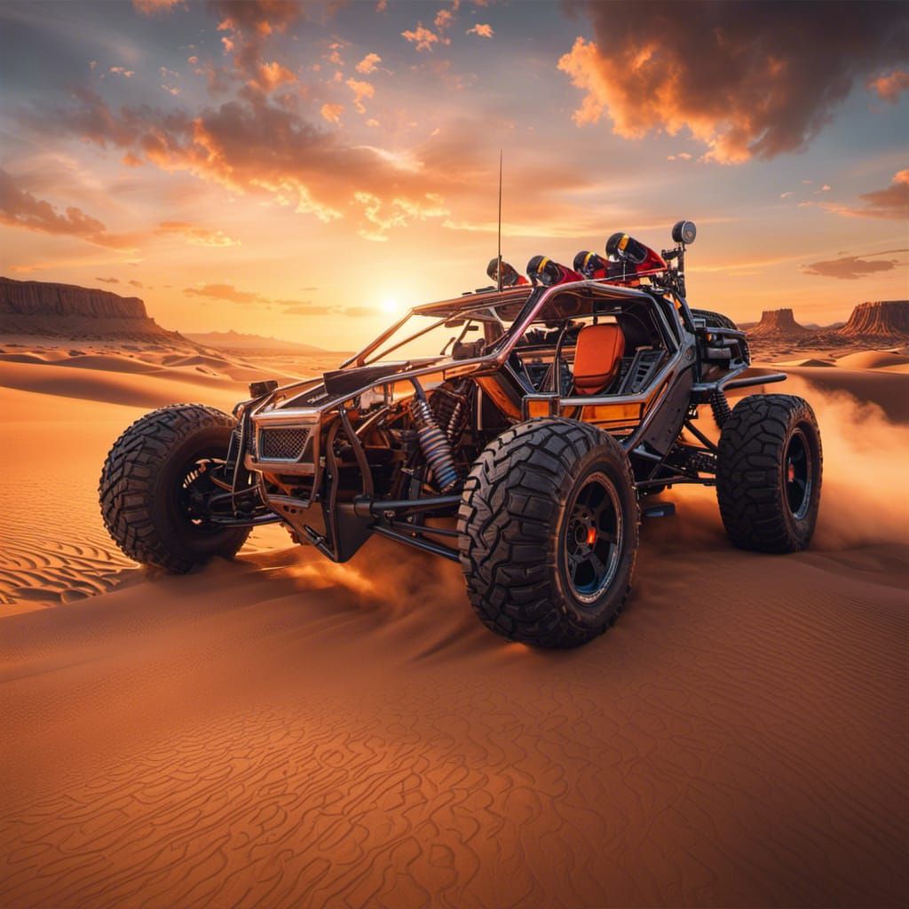 Dune Buggy Transformer in Desert Sunset: Hyperrealistic Phot...