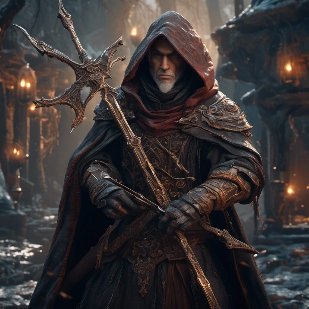 Fantasy Inquisitor with Crossbow, Detailed Digital Art