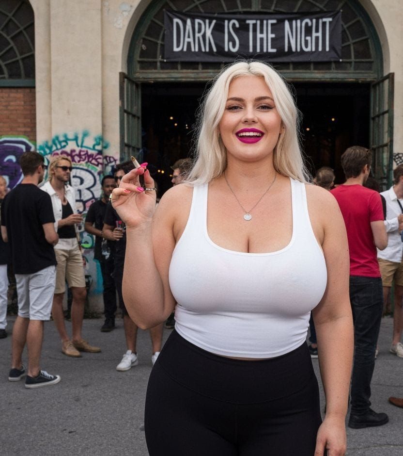 Stylish Woman Awaits Party Guests at Nightclub Entrance