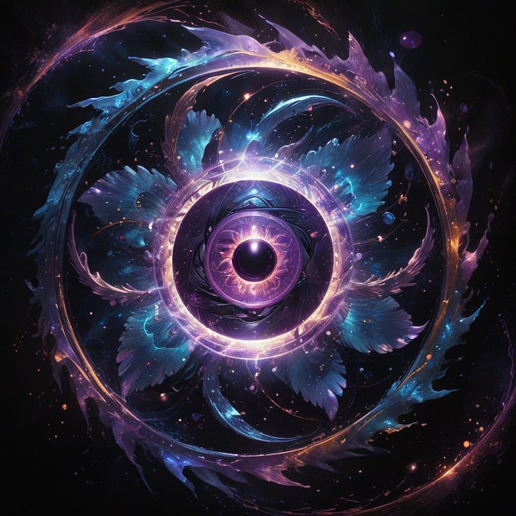 Ethereal Sharingan Symbol in Cosmic Digital Art