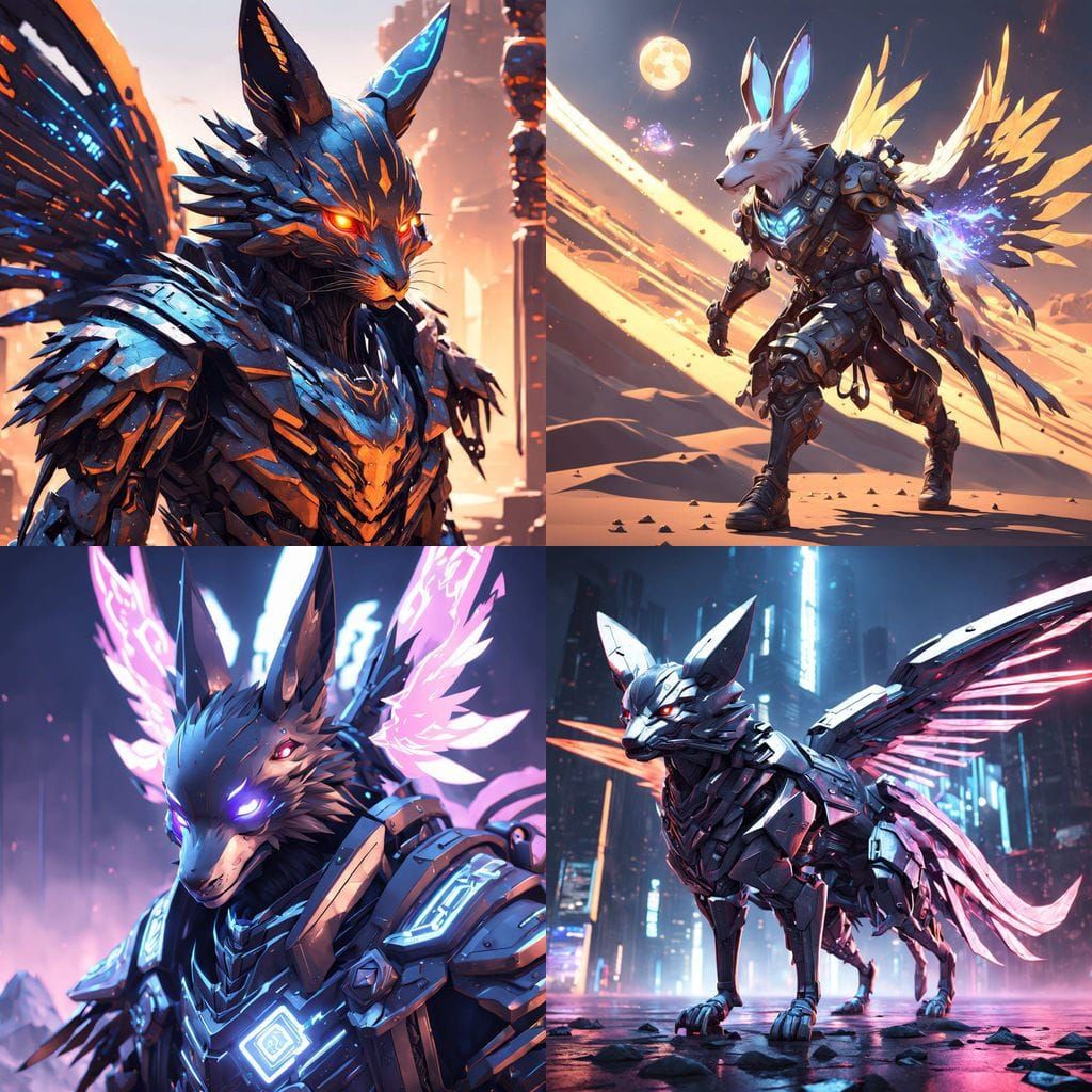 Cybernetic Rabbit-Fox Fusion in Desert, Anime Concept Art