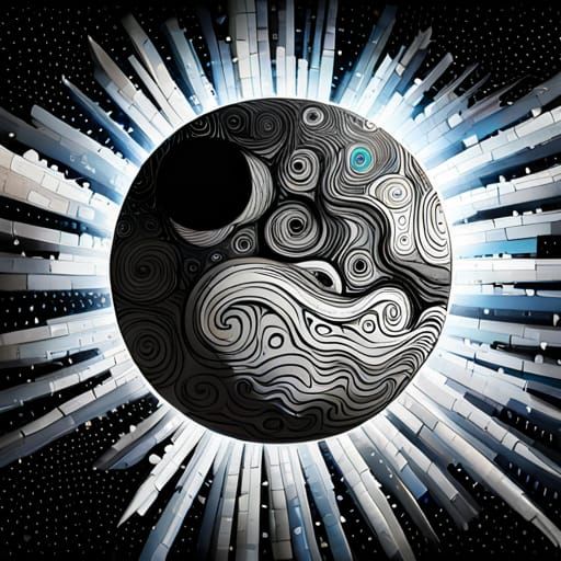 Mystical Planet and Stars in Mixed Media Style