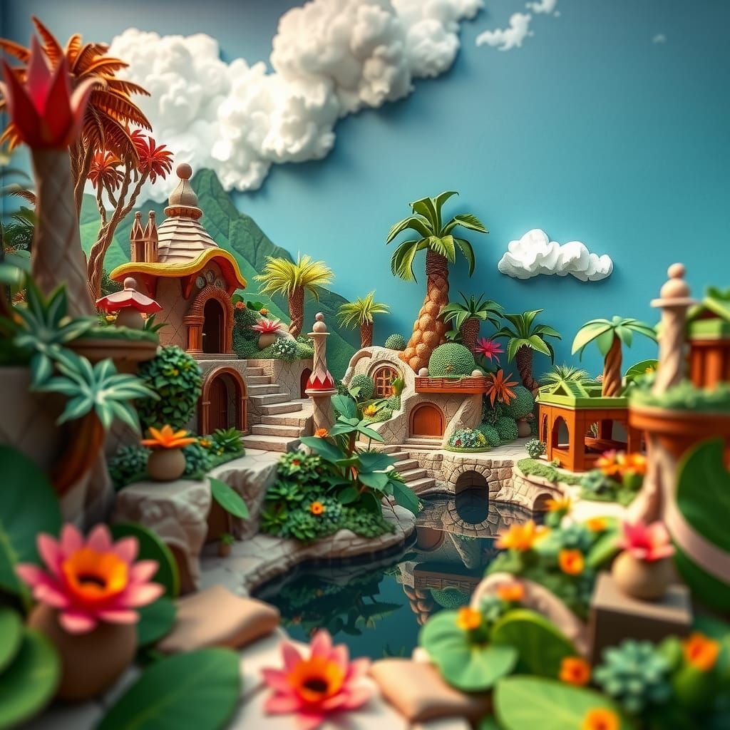 Dreamlike Landscape Architecture in Polymer Clay and Origami