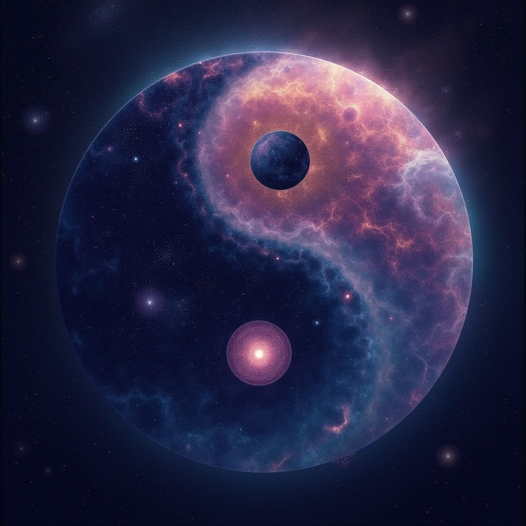 Cosmic Yin Yang Symbol in Futuristic Surrealism