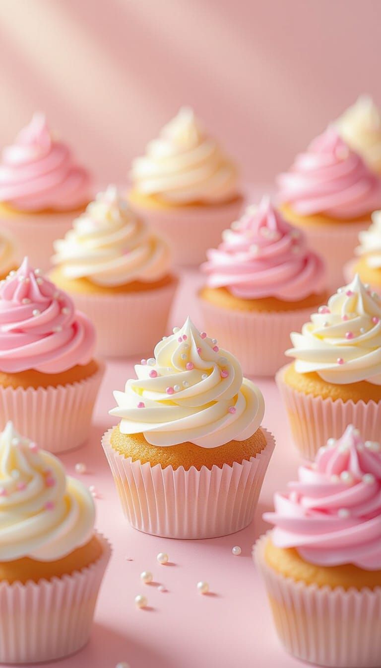 Sweet Pink Pastel Bakery with Decorated Cupcakes