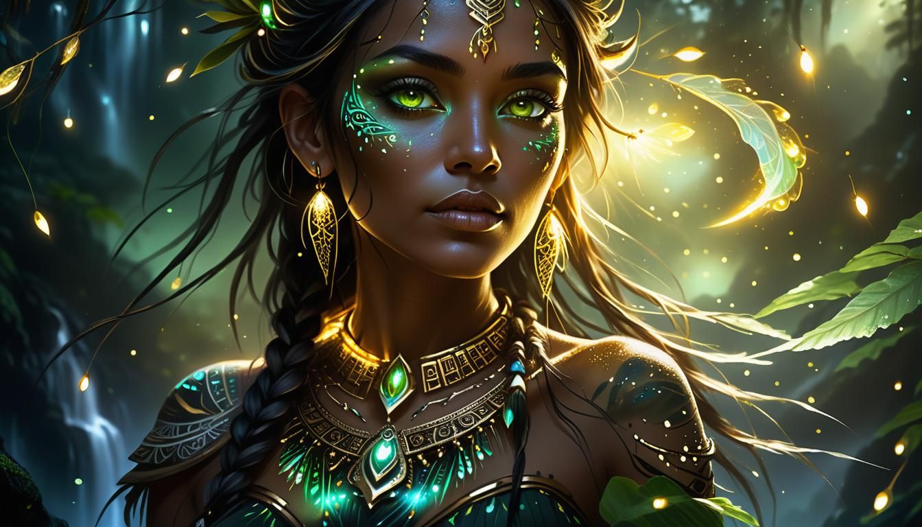 Mystical Amazonian Siren Amidst Whispers of the Cosmos