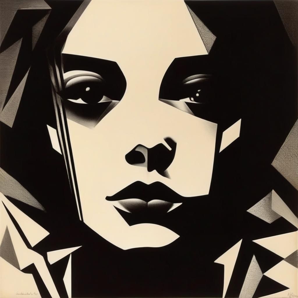 Wild Woman in Abstract Cubism Style