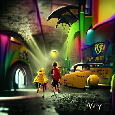 Fantasy World with Sunshine Rays in Film Noir Style