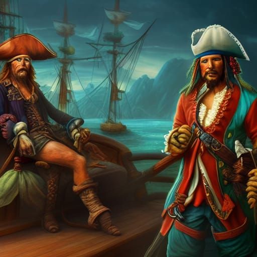 Pirate with Scurvy and Parrot: Detailed Fantasy Art