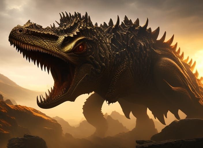 Flying Dinosaur in Dark Fantasy Style