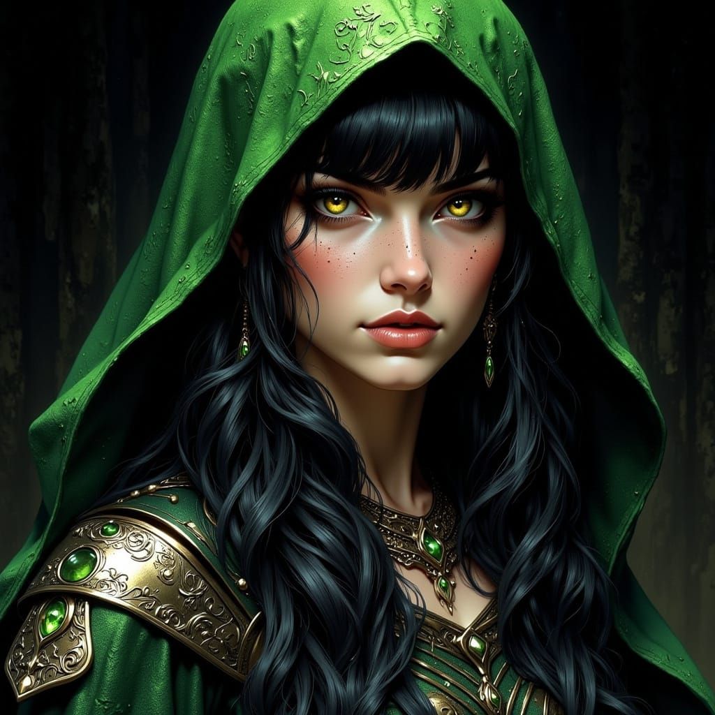 Eerie Portrait of an Elven Sorceress in Oil Painting Style