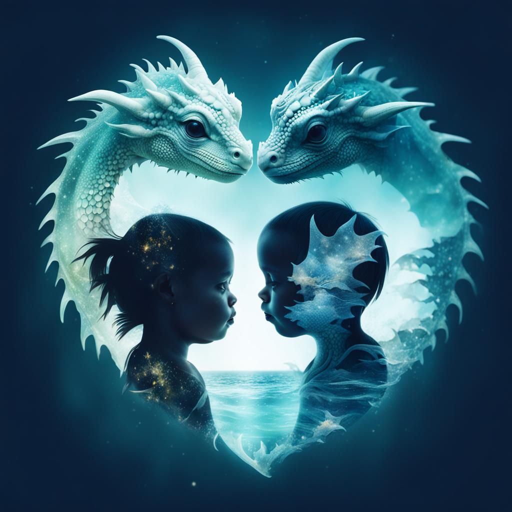 Baby Dragon's Ocean Dream: A Double Exposure