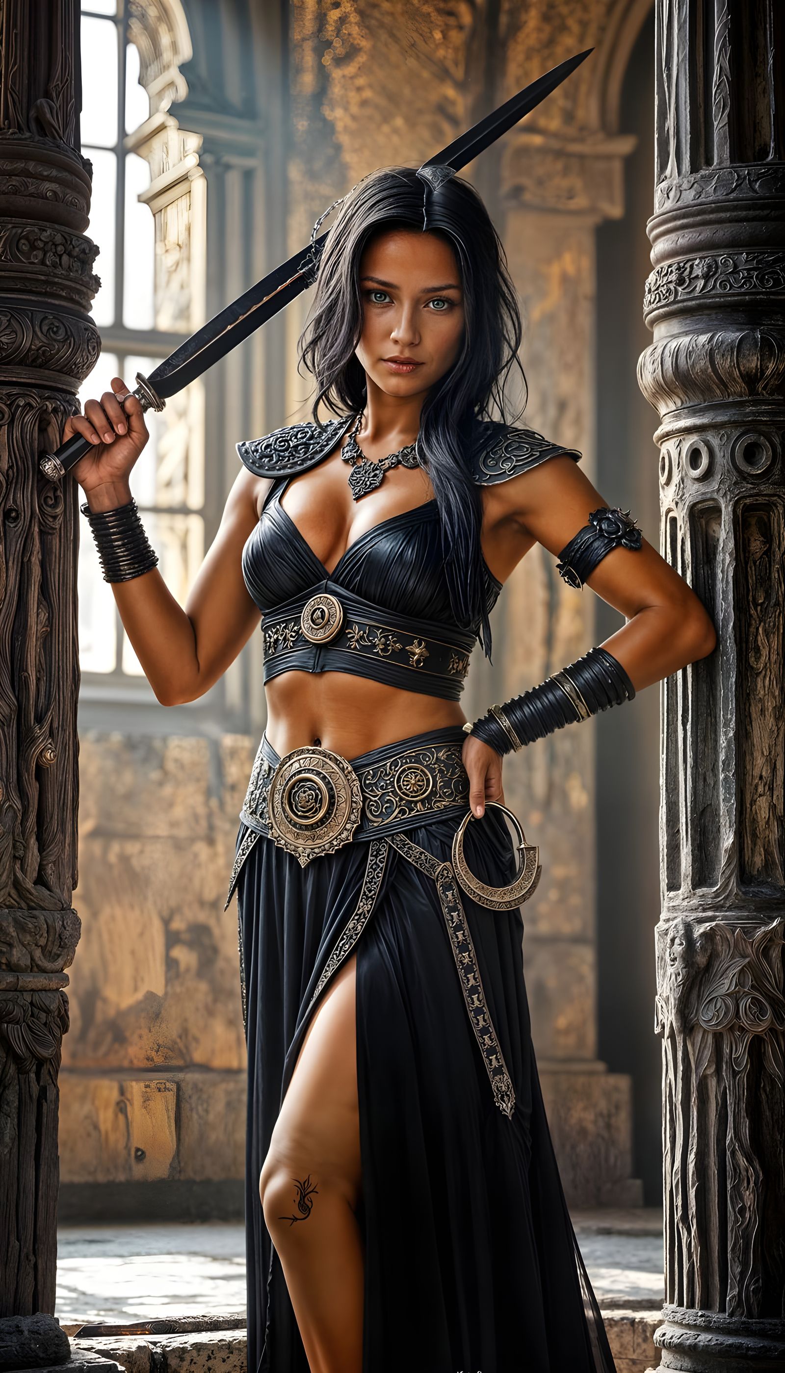 Dark Goddess Khthonia Holds Obsidian Sacrificial Knife in Sa...