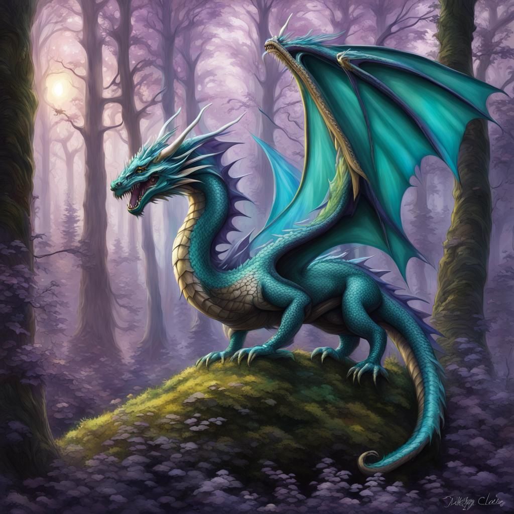 Hyperrealistic Medieval Dragon in Ethereal Woods