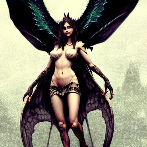 Winged Demon Smile: Dark Fantasy Concept Art