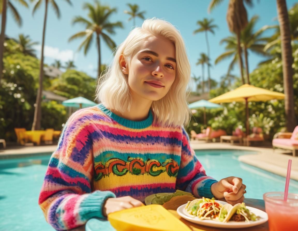 Emma Myers Poolside with Taco, Digital Art