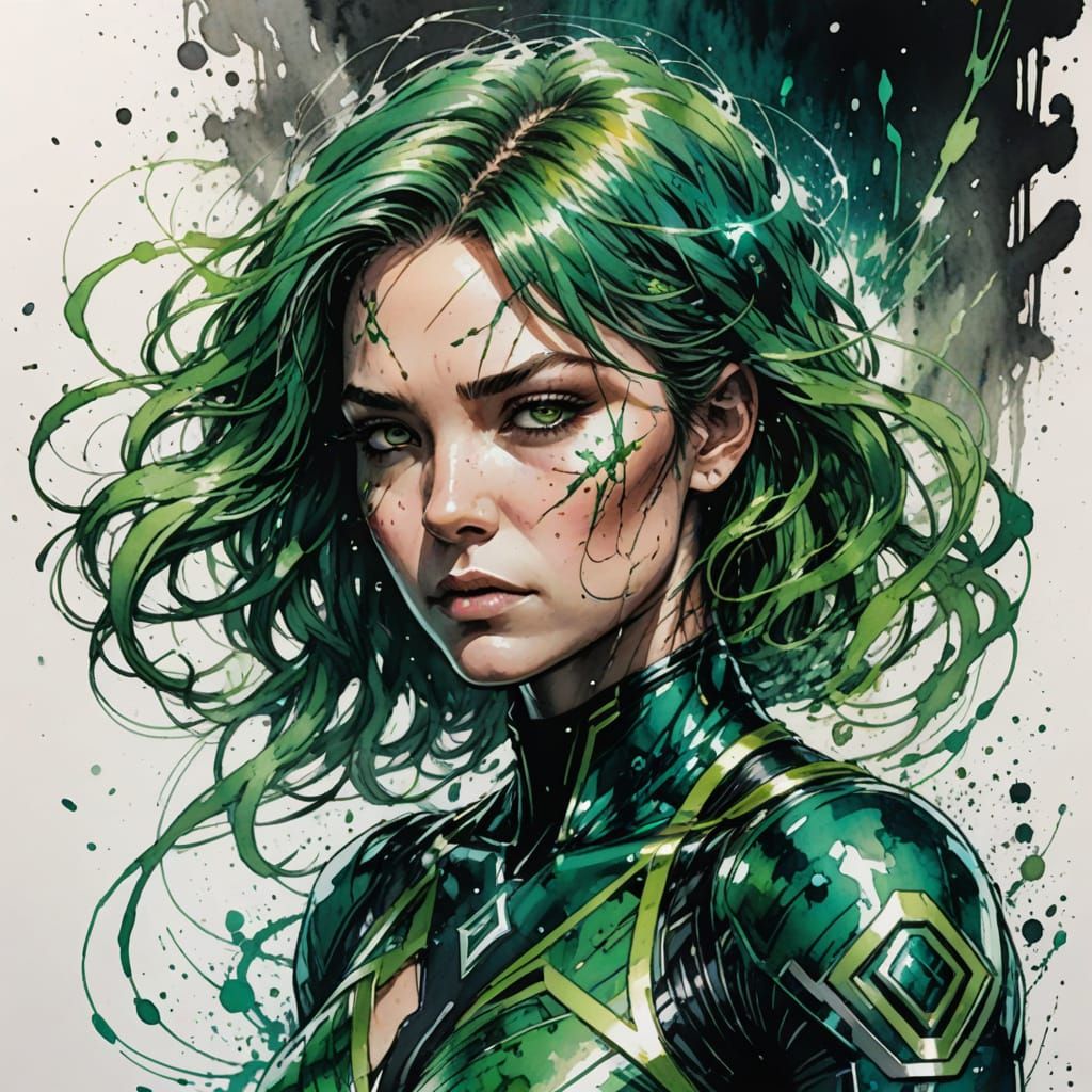 Magnetic Watercolor of Polaris with Emerald Tones