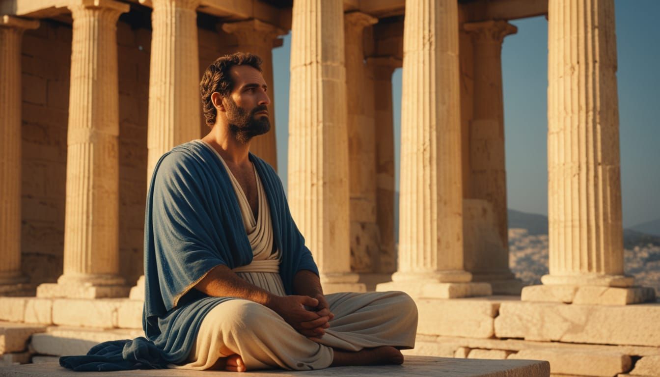 Meditating Greek Man in Temple: Classical Art