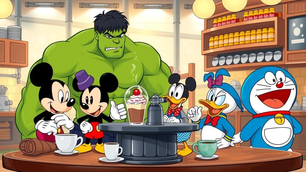 Friendly Café Competition Among Iconic Characters