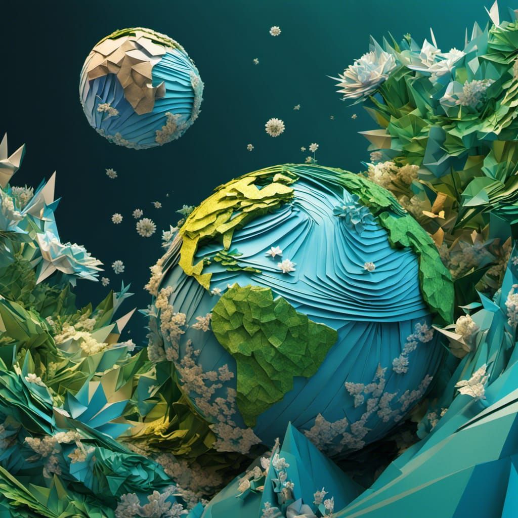 Intricate Origami Planet Earth in Cyberpunk Style