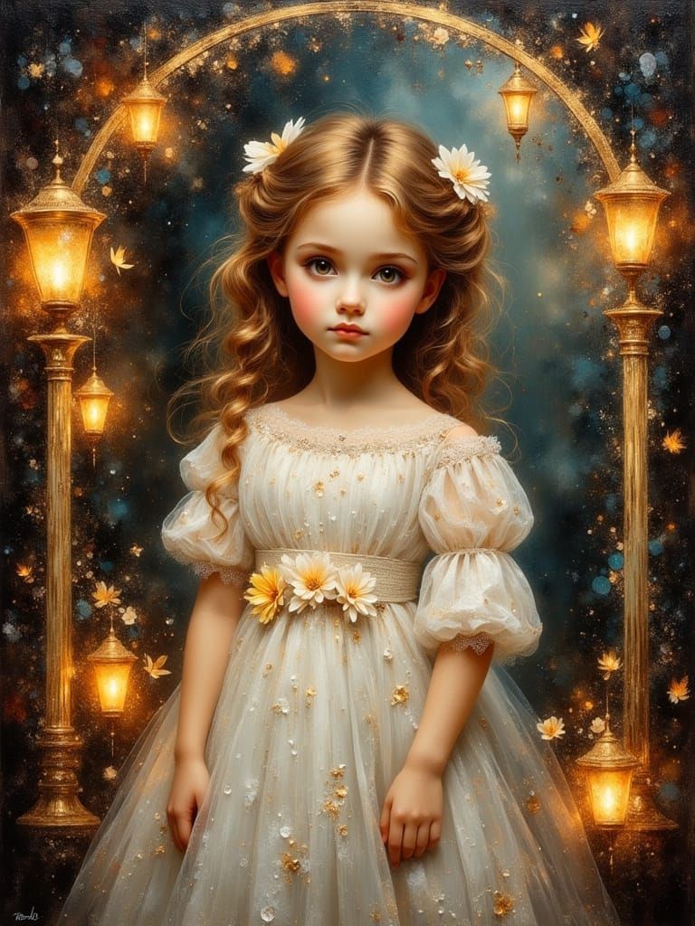 Baroque Toddler Girl in Victorian Gazebo at Dawn