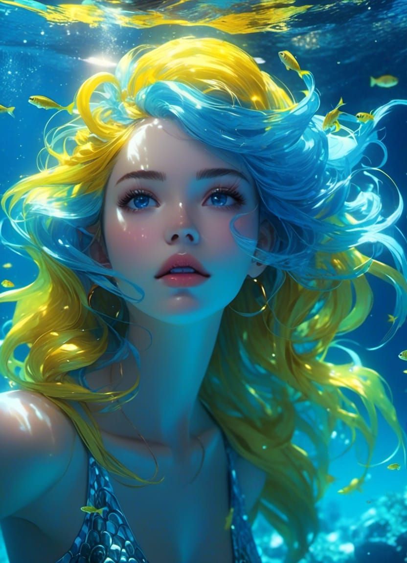 Underwater Mermaid Portrait in Anime Style