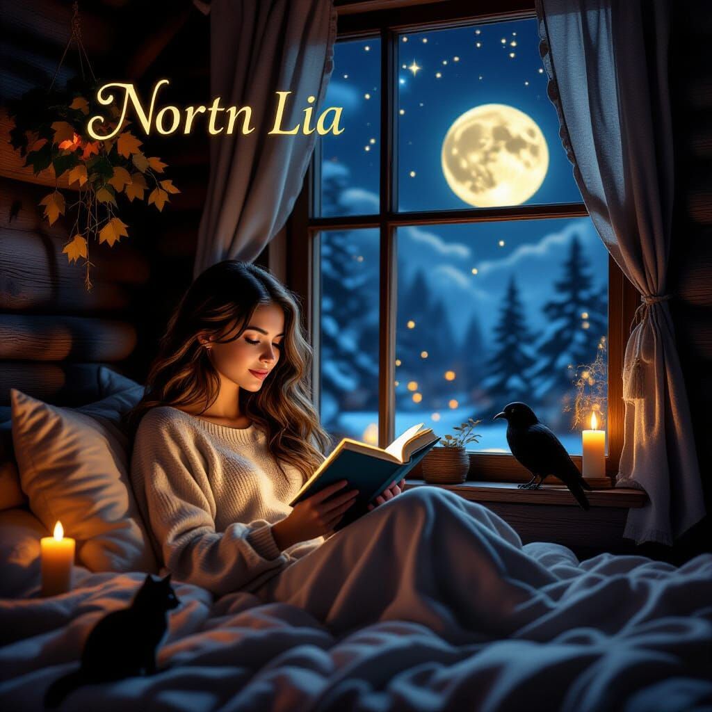 Woman Reading by Candlelight in Ornate Art Nouveau Style