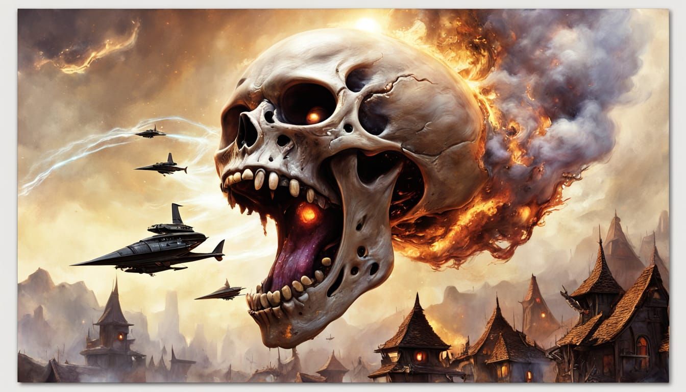 Alien Skull Portal: Fantasy Art in Frazetta Style