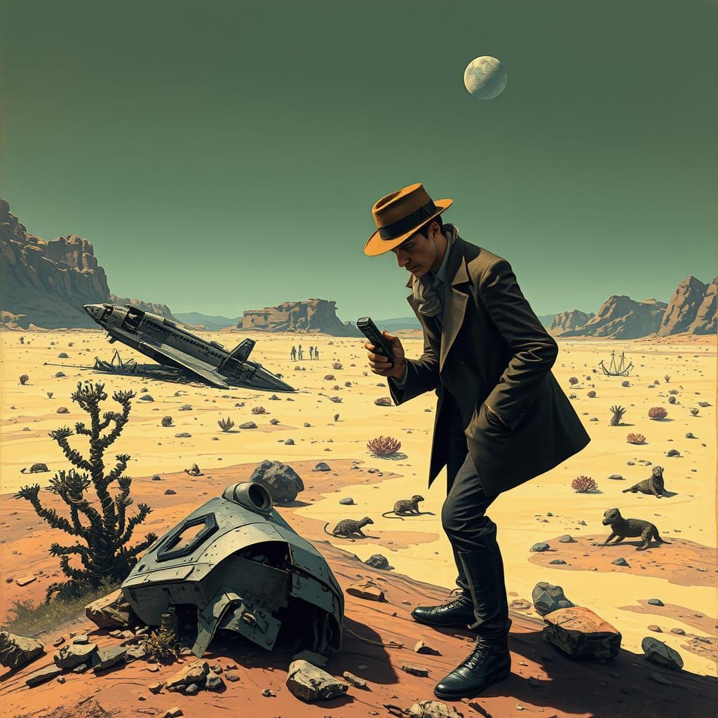 Sherlock Holmes on Alien Planet in Pulp Sci-Fi Style