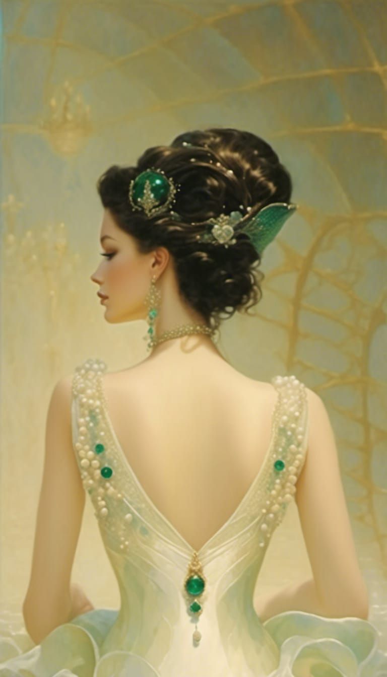 Mermaid Goddess in Fantasy Gown, Digital Art