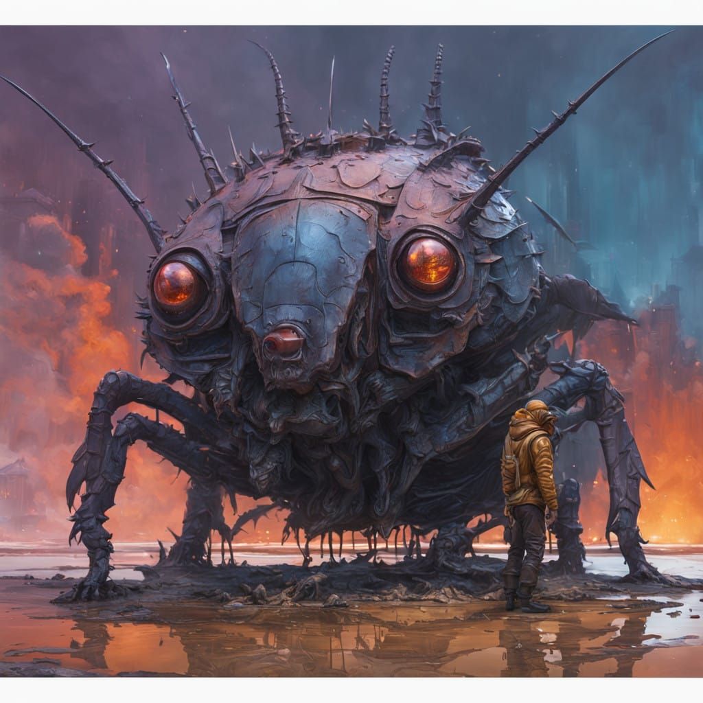 Cyberpunk-Inspired Statue of a Majestic Cockroach Genius