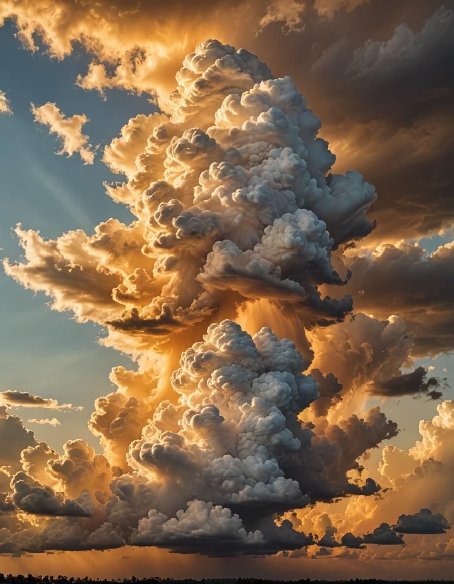 Luminous Clouds Towering into Golden Sky