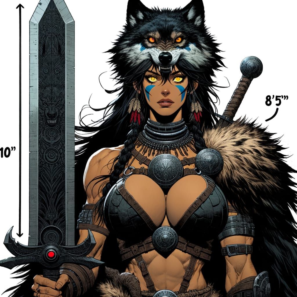Primal Warrior Goddess in 19th-Century Comic Book Style