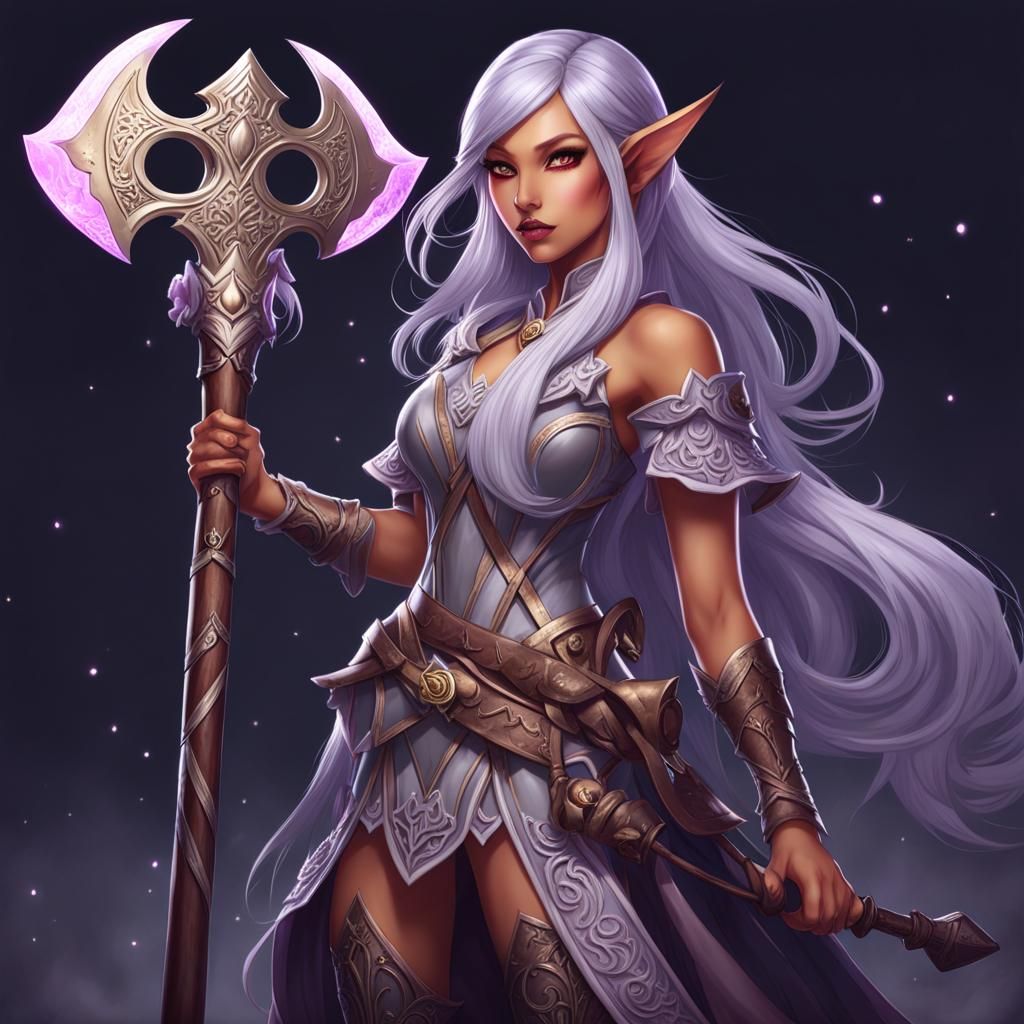 Fantasy Elf Warrior with Magic Axe