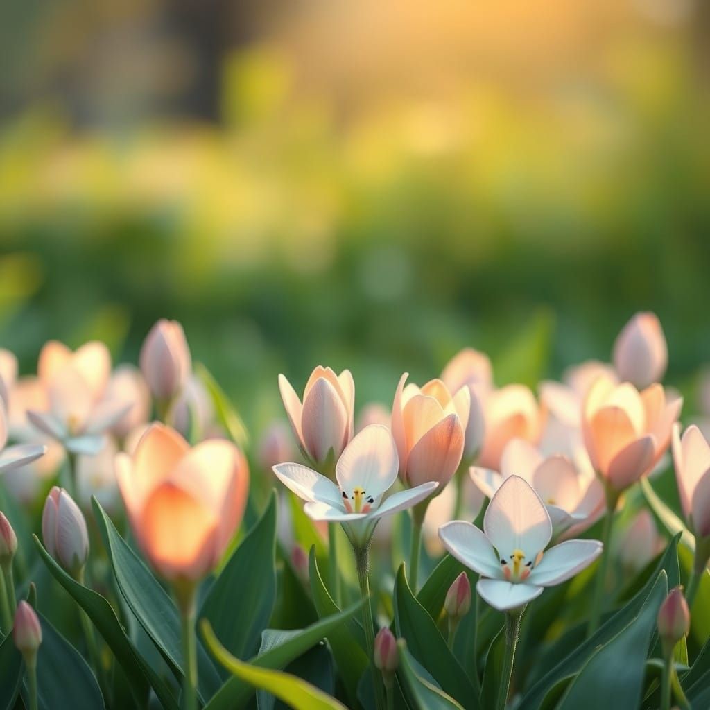 Whispers of Spring: Pastel Blooms in Serene Landscape