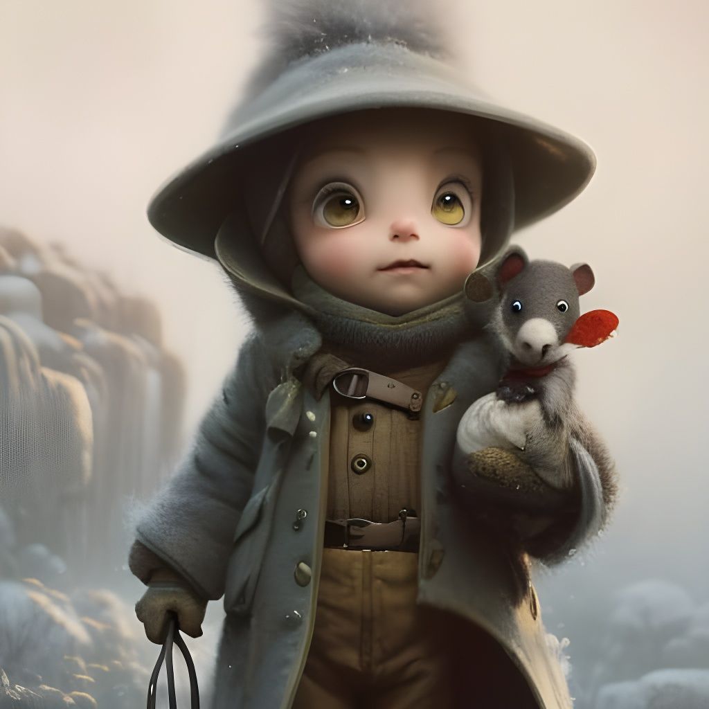 Piglet Adventurer in Blue Ink Illustration