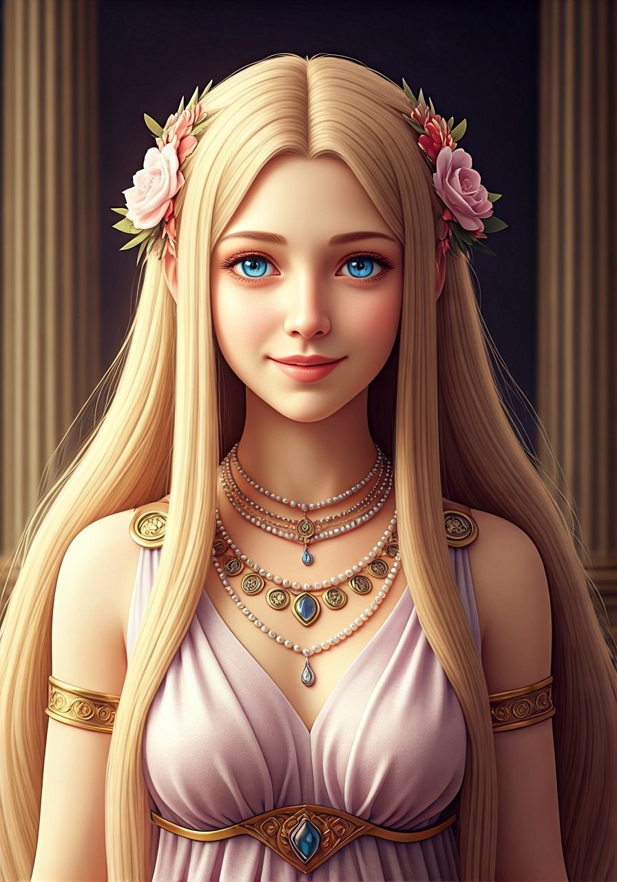 Ancient Greek Goddess in Temple, 3D Anime Art