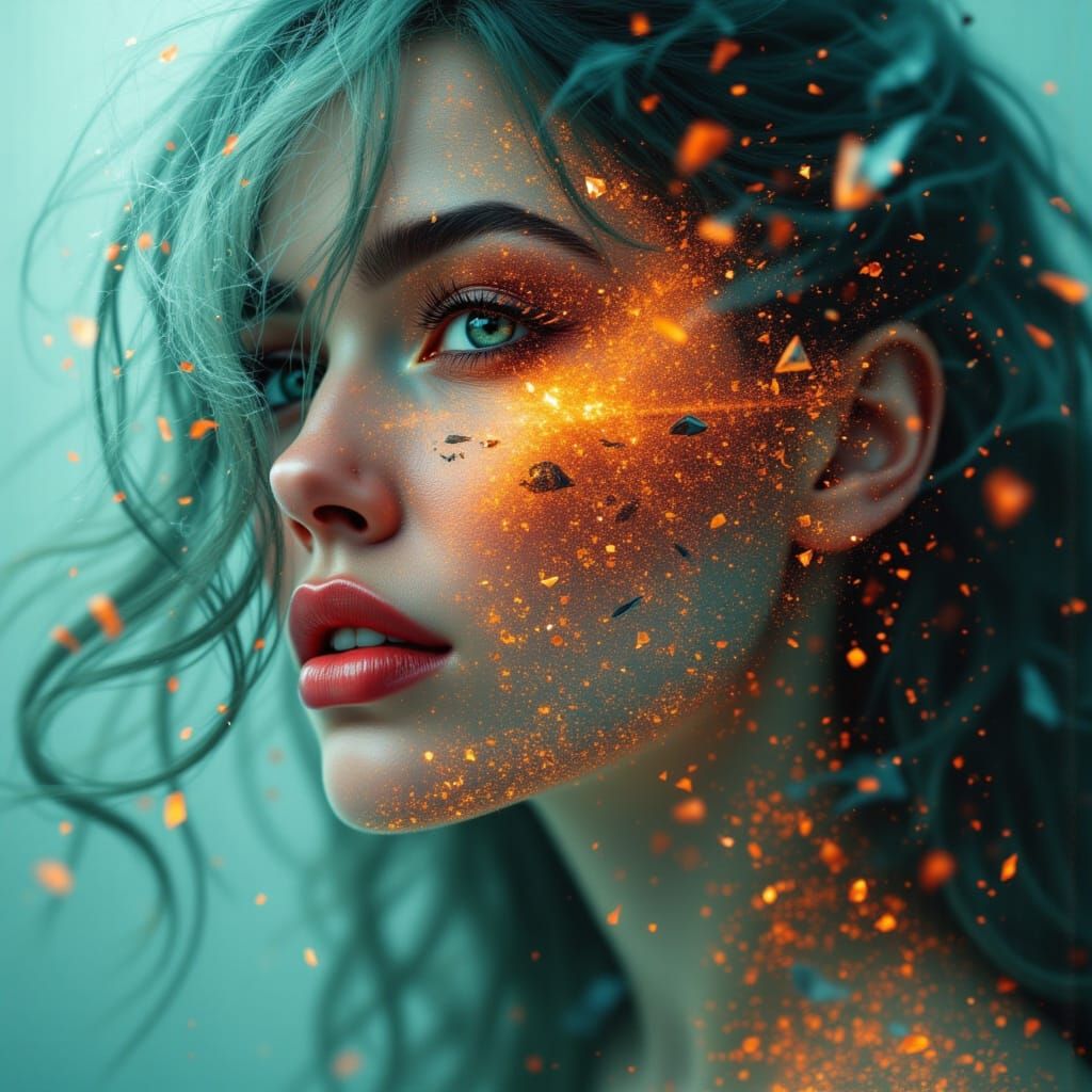 Surreal Crystalline Portrait with Digital Glitch Effects