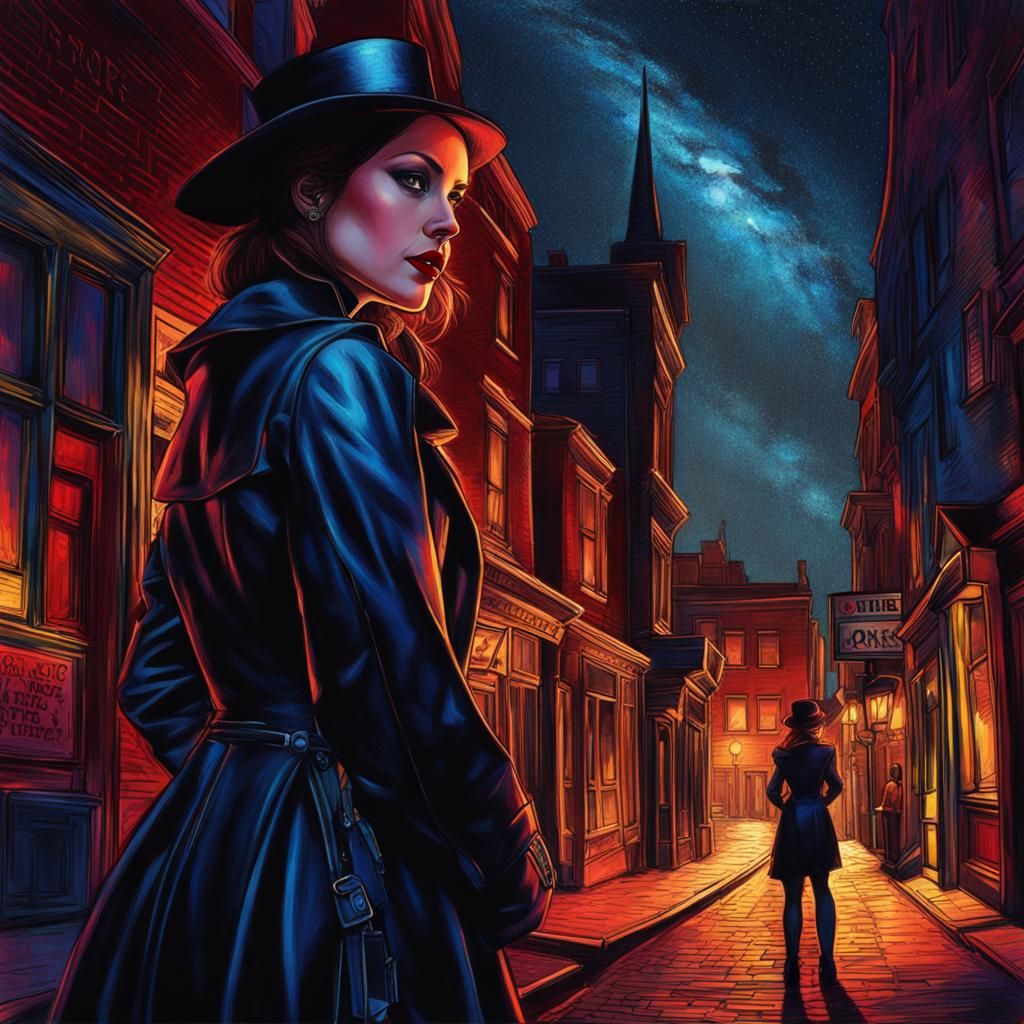 Femme Fatale on Street Corner in Film Noir Style