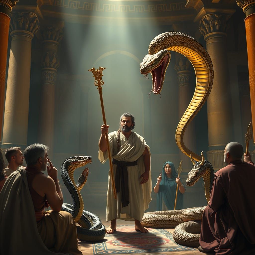 Aaron's Staff Transforms into a Majestic Cobra in Ancient Eg...
