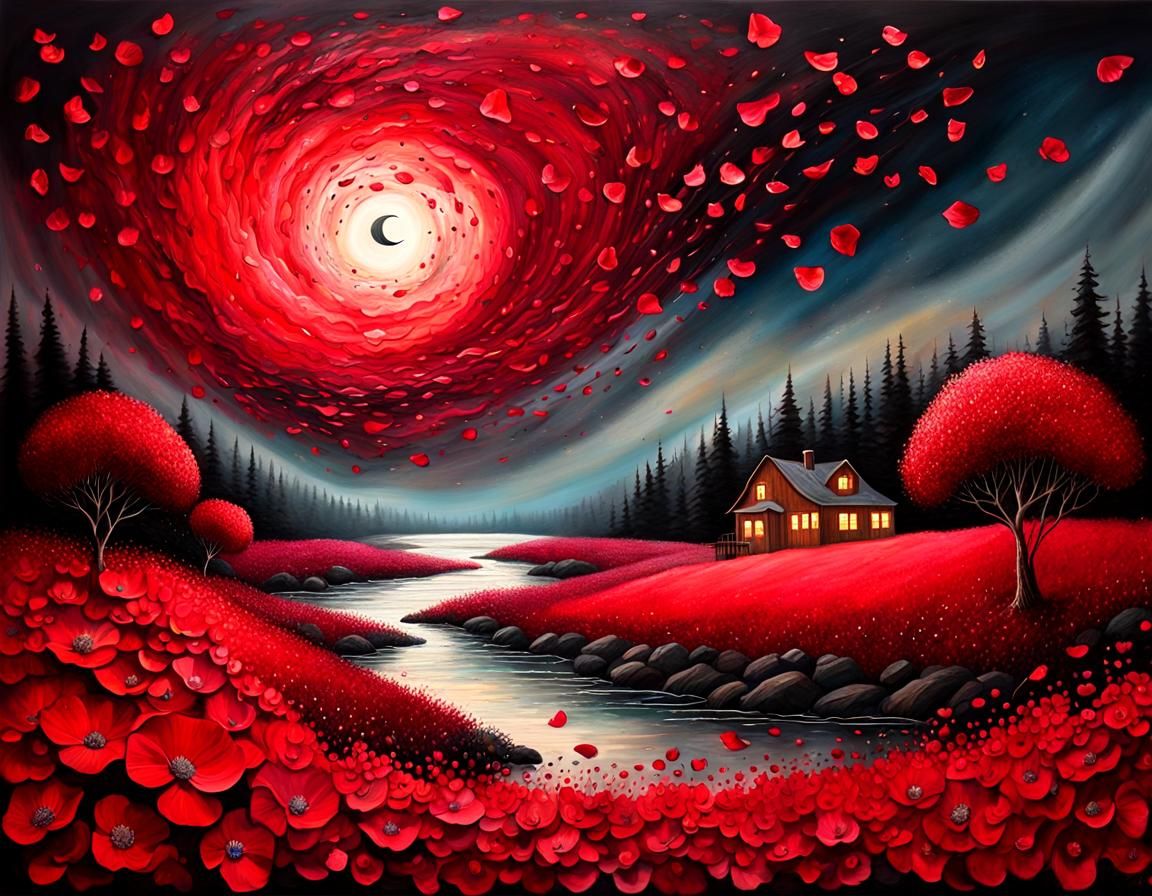 crimson red floral dreamy'scape