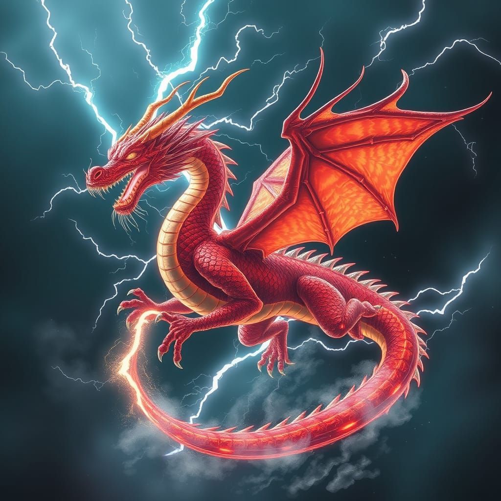 Majestic Thunder Dragon Soaring Through Storm