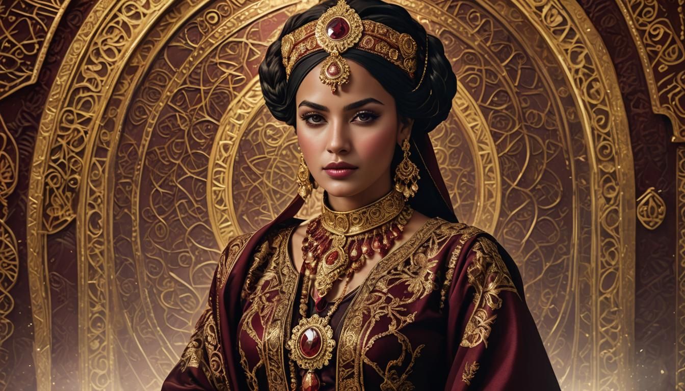 Tunisian Sultaness in Opulent Attire: High Fashion Portrait
