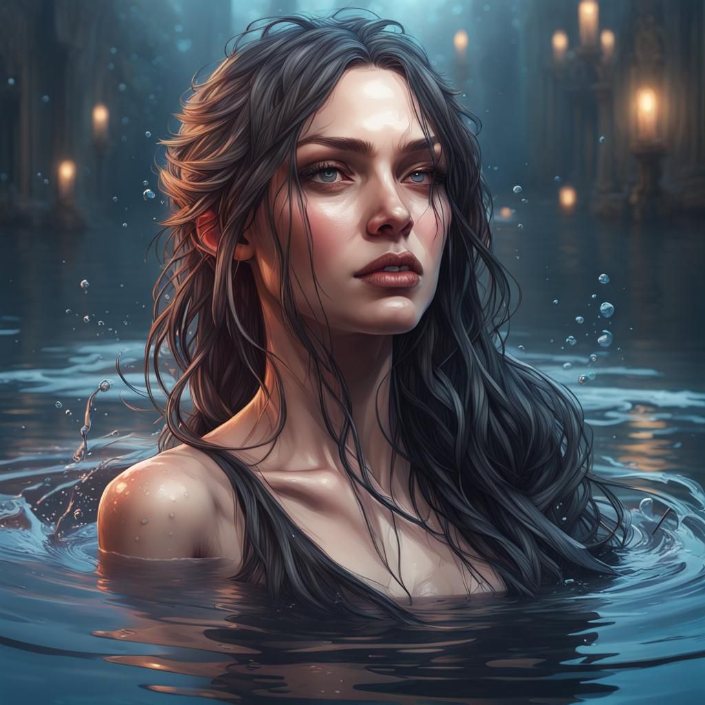 Gothic Digital Art Portrait with Water in Unreal Engine